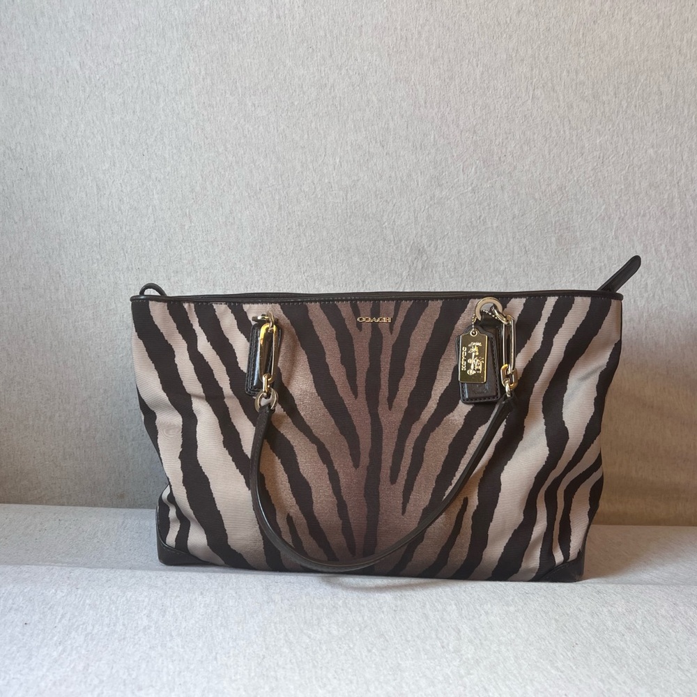Coach Black and Brown Tote Bag with Zebra Print